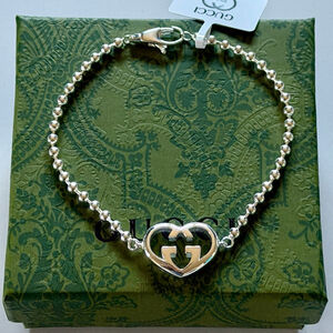 Gucci Sterling Silver Interlocking G Heart Bracelet Authentic
